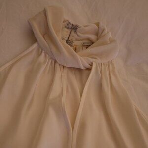 Elie Tahari White Silk Blouse with Velvet Neck - Size M